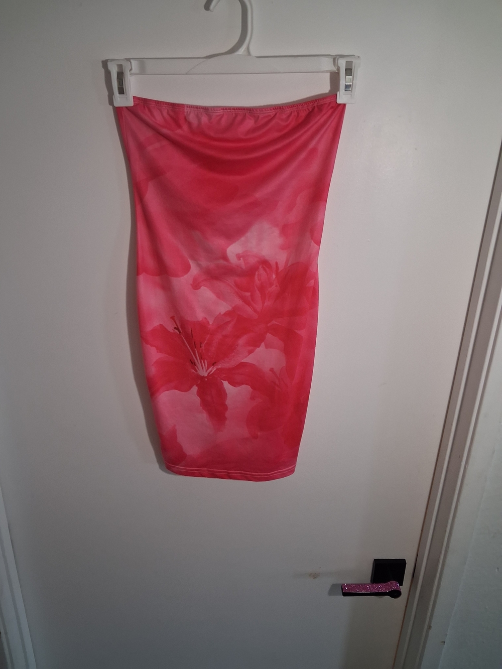 SHEIN Coral Pink Strapless Floral Bodycon Dress